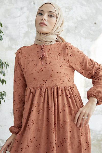 InStyle Tasseled Embroidery Dress - Tile