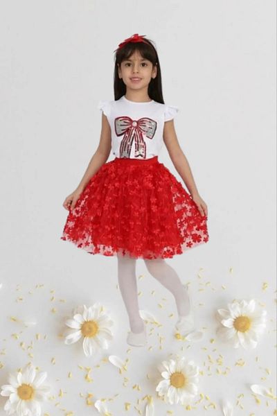 NOBLE STORE 23 April Outfit - Short Sleeve Patterned Girl's Tutu and T-Shirt Set Nbl2434