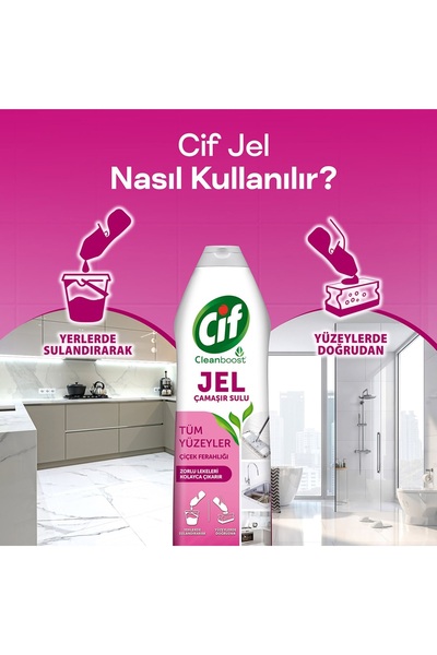 Cif Jel Yüzey Temizleyici Cleanboost Tüm Yüzeyler İçin Leke Çıkarıcı Çamaşır Sulu Çiçek Ferahlığı 750 ML