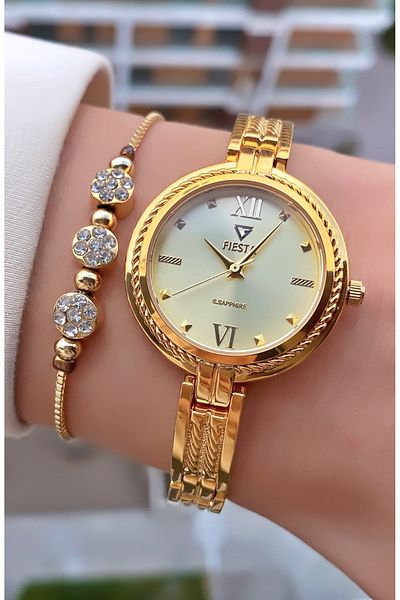 Fiesta Gold Yellow Steel Cord Small Case Women's Wristwatch - Bracelet
