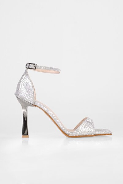 Shoeberry Women's Vinetta Silver Honeycomb Pattern Heeled Shoes