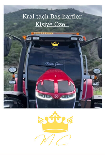 EYBA STİCKER Taçlı isim baş harfleri 25x25 özel yazı traktör Erkunt sticker c...