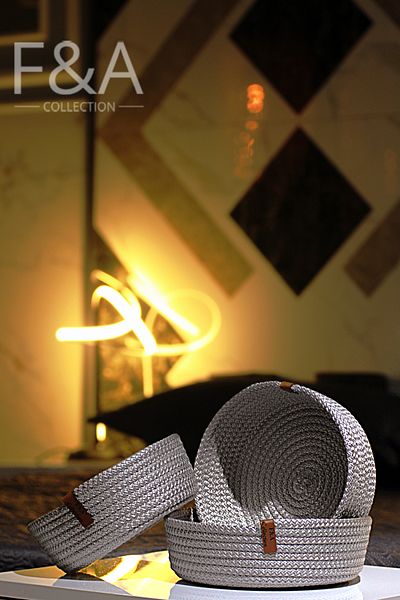 F&A COLLECTION 3-Piece Jute Gray Basket Organizer - Organic Minimalist Box