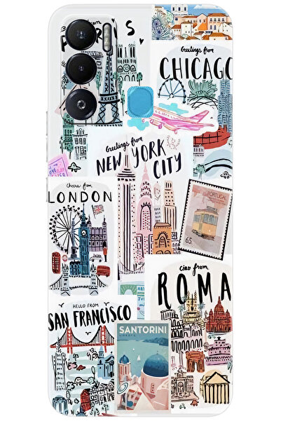 TECNO Pova NEO (LE6h) Uyumlu Kılıf Desen Baskılı Silikon Newyork Roma London ...