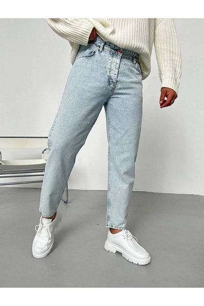 Gambocci Men's Light Blue Boyfriend Comfortable Fit Trousers