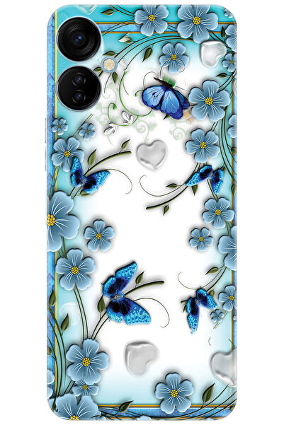 TECNO Spark 9T (KH6) Uyumlu Kılıf Desen Baskılı Silikon Çiçek ve Kelebekler S...