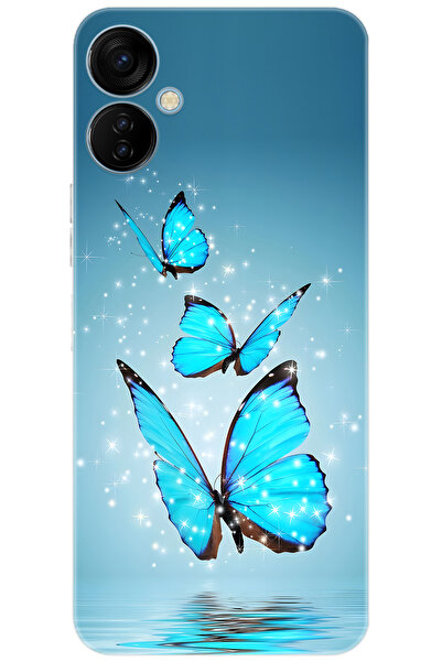 TECNO Spark 9T (KH6) Uyumlu Kılıf Desen Baskılı Silikon Mavi Kelebek STK:710 ...