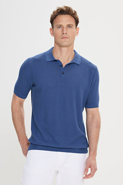 ALTINYILDIZ CLASSICS Мъжка тениска с поло яка, жакардова, индиго, стандартна ...