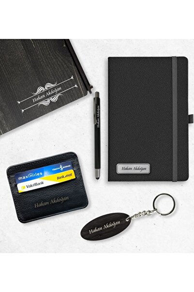 Yaprak Hediyelik Öğretmene Özel Isimli Ahşap Kutulu Ajanda Kalem Kartlık Anah...