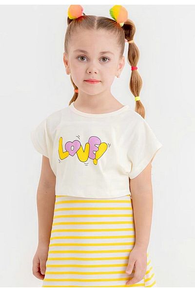 Rise Raba Rochie pentru fete Veseli „Love” Rochie pentru fete cu dungi galbene imprimate 2-5 ani