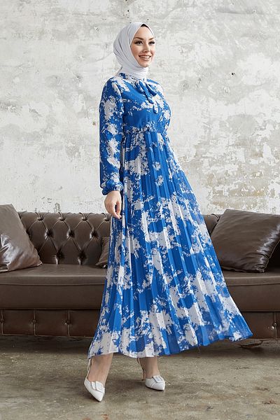 InStyle Šaty Diva Límec s páskem skládaný šifon - Indigo