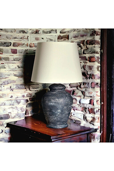 Qdec Vintage Seramik Abajur Rustik Antik Siyah - Ekru