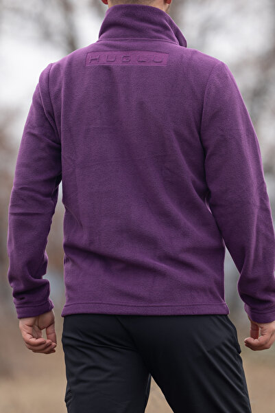 Huğlu Mor Renk Tek Robalı Üç Cepli Fermuarlı Polar Hırka