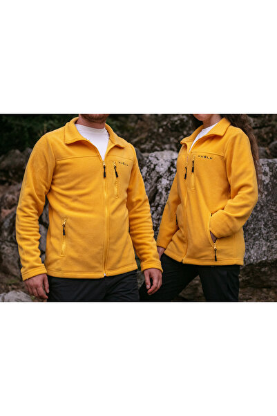 Huğlu Fermuarlı Dik Yakalı Sarı Polar Hırka