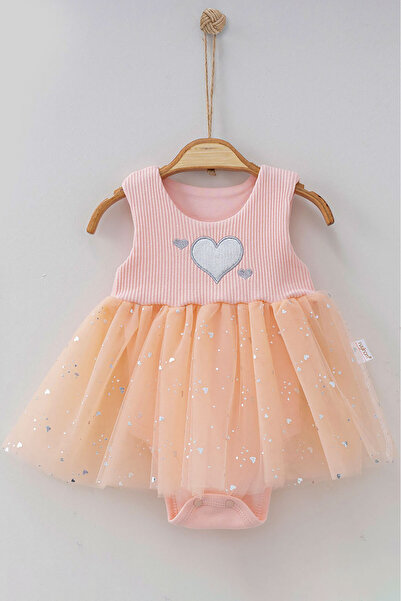 Beniizle Kalp Nakışlı Tüllü Çıtçıtlı Zıbın Elbise (%100 Pamuk)