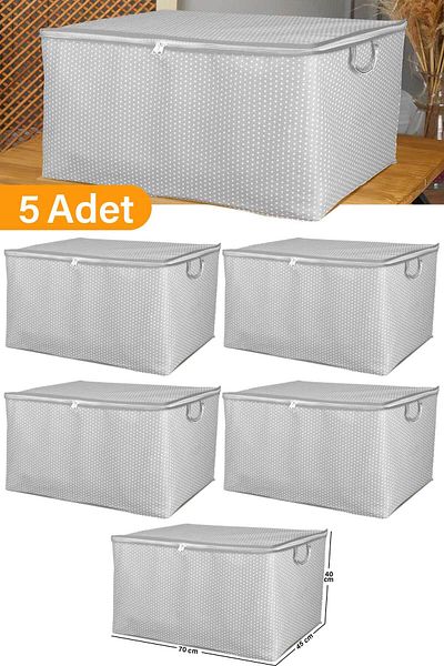Serstil 5 Pieces - Maxi Size Gray Spotted Pillow / Blanket Bag - 70x45x40 cm