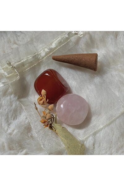 Elifsu Jewelry Pembe Kuvars ve Karnelyan Taşı Tamburlanmış Doğal Taş 2’li Set