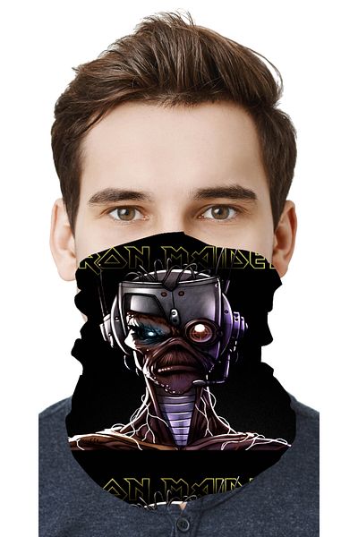 FG KONNİCHİWA قناع وجه لركوب الدراجات على شكل محرك موسيقى معدني من IRON MAIDEN، طوق رقبة خارجي، باندانا متعددة الأغراض