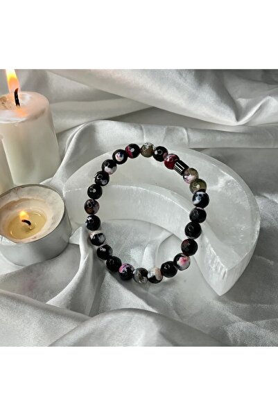 Elifsu Jewelry Pink and Black Agate Stone Faceted Cut Bracelet