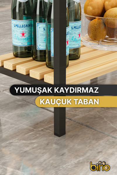 Bino Mutfak Banyo Dolabı Rafı Çok Amaçlı Organizer Raflar Ahşap Raflı Metal Ayakkabılık 4 Katlı