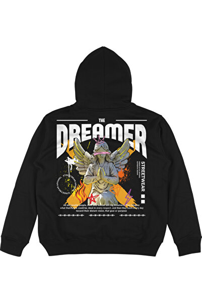 Adrift Dreamer Oversize Unisex Φούτερ με Κουκούλα Μαύρο