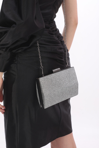 womenacs Platinum Color Breast Patterned Evening Dress Portfolio Clutch Women's Bag Handheld and Long Strap Use