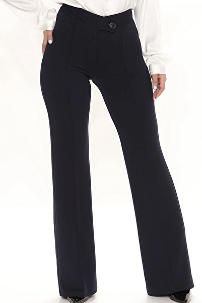 nurbeli Siyah Kadın Rahat Ofis Yüksek Bel Palazzo Pantolon