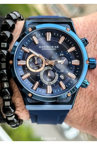 Navimarine Blue Silicone Band Functions Active Men's Wristwatch + bracelet