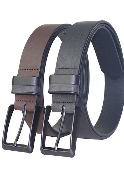 Arkem Men's Belt, Set of 2 Brown and Black Metal Bridge Canvas and Jeans Belt 4 Cm, Belt