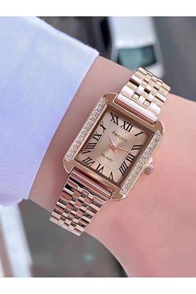 Ferrucci ساعة يد نسائية مستطيلة عتيقة بسلك معدني