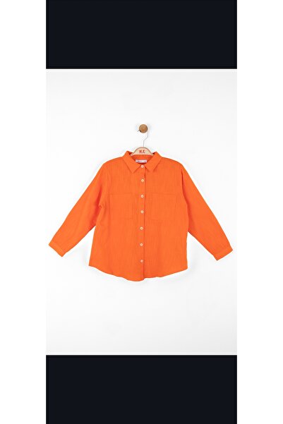 nk kids Kız Çocuk Mia Akası Dantel Detaylı Turuncu Gömlek