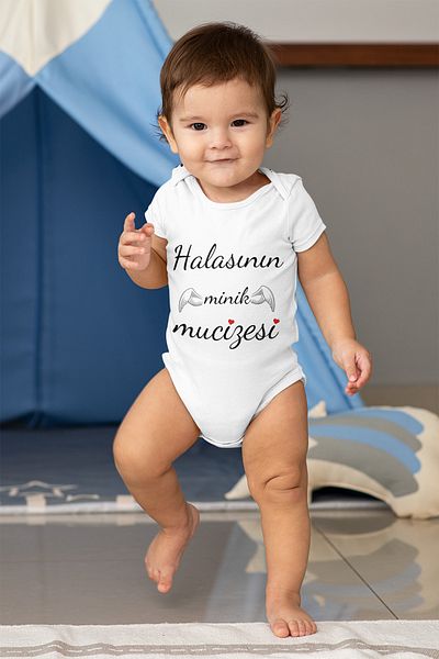ADABEBEK 100% Cotton Aunt's Little Miracle Printed Short Sleeve Snap Badi Bodysuit