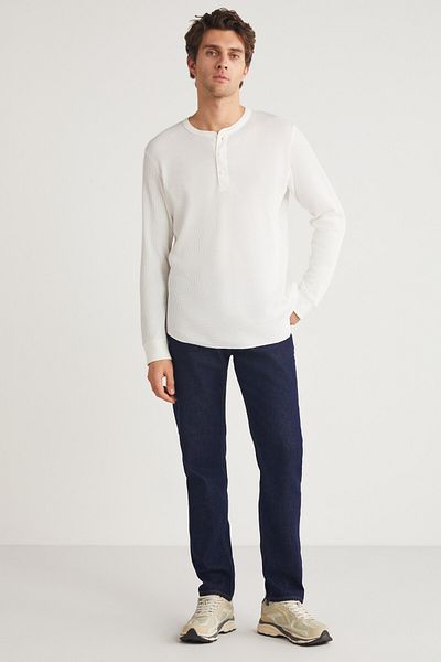 GRIMELANGE Patrick Men's Knitwear Waffle - Premium Thick, Button Detailed Ecru T-Shirt