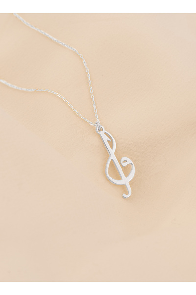 Dkmn Silver Sol Anahtarı Elif Vav Kolye-925 Ayar Gümüş