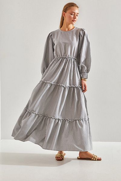 Bianco Lucci Modest Women's Three-Layer Flared Linen Ayrobin Hijab Dress60151010