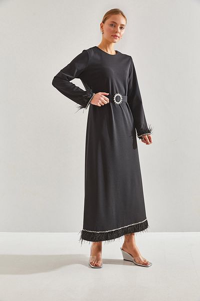 Bianco Lucci Modest Γυναικείο φόρεμα χιτζάμπ με κοσμήματα και φούντες60151002