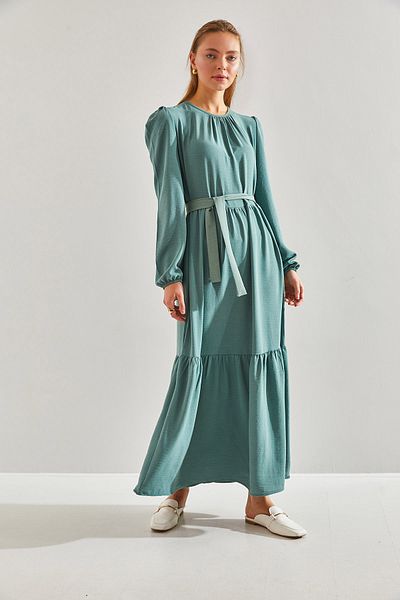 Bianco Lucci Modest Women's Three-Layer Flared Ayrobin Fabric Hijab Dress60151005