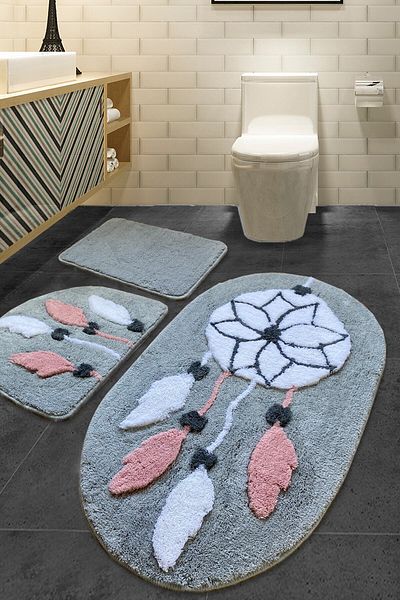 England London Polo Club Hayal Set of 3 PL383 100% Handmade Acrylic Yarn Machine Washable Bath Mat Rug Toilet Seat Set
