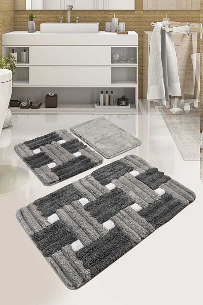 England London Polo Club Hayal Set of 3 PL373 100% Handmade Acrylic Yarn Machine Washable Bath Mat Rug Toilet Seat Set