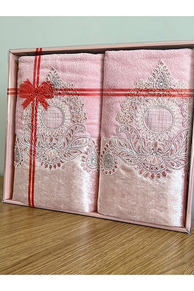 AYHANHOME Σετ 2 πετσετών μπάνιου Guiped Boxed Velvet Dowry Σετ μπάνιου 1 τεμάχιο 70x140, 1 τεμάχιο 50x90