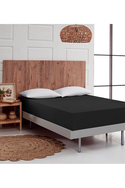 ATACA TEKSTİL Dark Anthracite (Dark Gray) Color Single or Double Elastic Sheet 100% Cotton Breathable Fabric