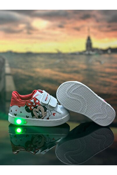 Papuckids Ortopedik Rahat Hafif Yumuşak Kız Çocuk Minie Mickey Mouse İlkadım Işıklı Spor Ayakkabı