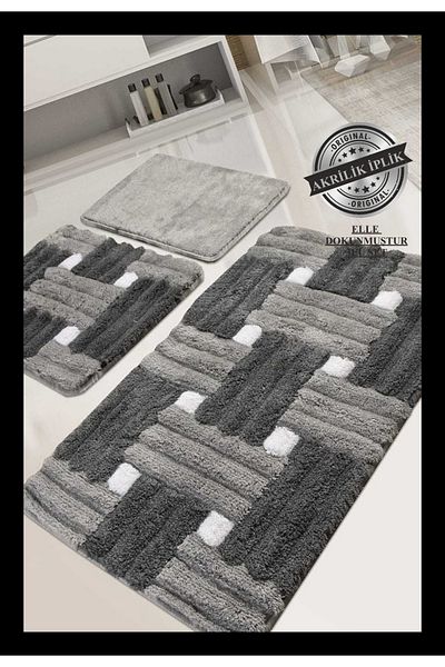 England London Polo Club Hayal Set of 3 PL373 100% Handmade Acrylic Yarn Machine Washable Bath Mat Rug Toilet Seat Set