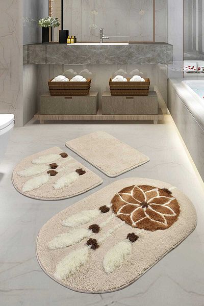England London Polo Club Hayal Set of 3 PL384 100% Handmade Acrylic Yarn Machine Washable Bath Mat Rug Toilet Seat Set