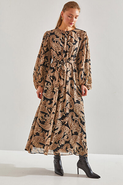 Bianco Lucci Modest فستان سيفون حجاب مبطن منقوش للنساء60151020