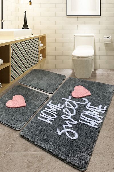 England London Polo Club Hayal Set of 3 PL366 100% Handmade Acrylic Yarn Machine Washable Bath Mat Rug Toilet Seat Set