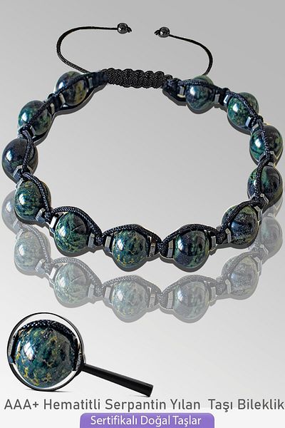 Tesbih Atölyesi Certified Macrame Serpentine Snake Stone Bracelet - Adjustable