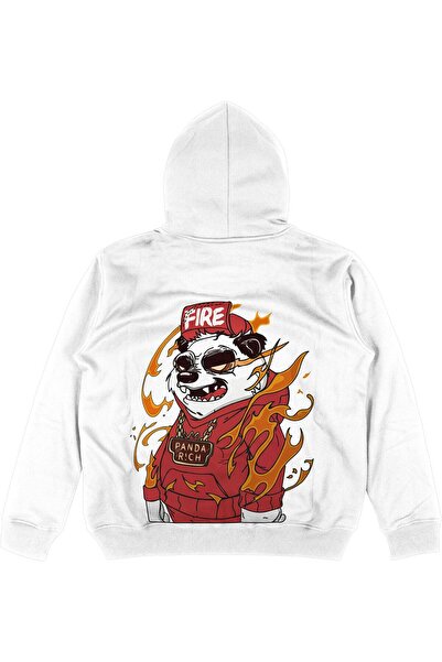 Adrift Φούτερ με κουκούλα Panda Fire Oversize Unisex Λευκό