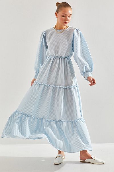 Bianco Lucci Modest Women's Three-Layer Flared Linen Ayrobin Hijab Dress60151010