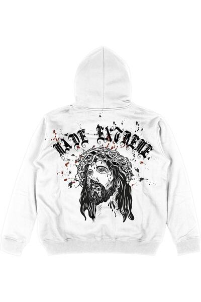 Adrift Φούτερ με κουκούλα Jesus V2 Λευκό Oversize Unisex